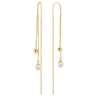 Long gold Siren Dream earrings with gold and Pearl